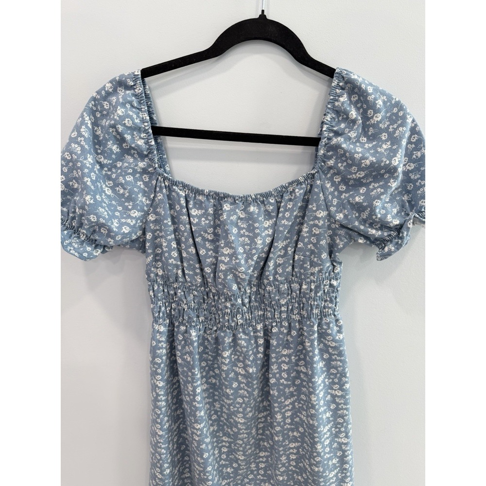 Iris Blue White Floral Babydoll Dress Medium Cottagecore Milkmaid Puff Sleeve - Picture 6 of 11